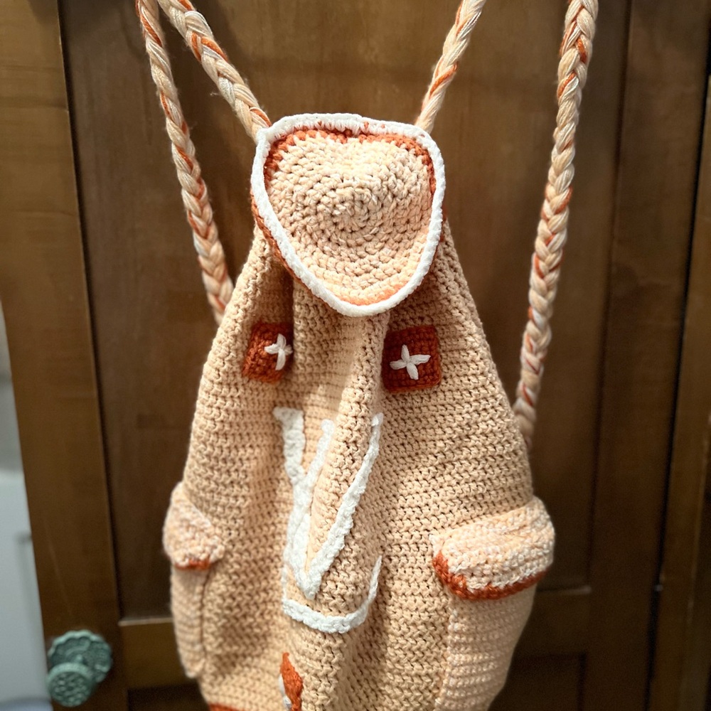 Handmade Crochet Backpack with Heart Design